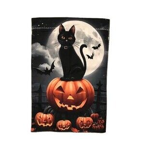 Halloween Garden Flag 12x18in Polyester Waterproof Black Cat Pumpkin Double-side